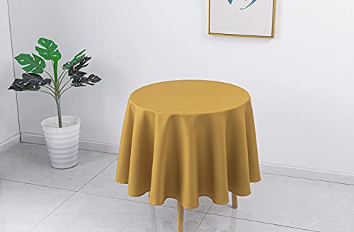 Biscaynebay Textured Fabric Round Tablecloths 60 Inches In Diameter, Gold Water Resistant Tablecloths For Dining, Kitchen, Wedding, Parties Etc. Machine Washable #TOP2