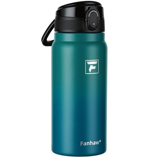 Fanhaw 20 Oz Insulated Stainless Steel Water Bottle with Chug Lid – Wide Mouth, Leak-Proof, BPA-Free – Ideal for Kids, Adults, Sports, Gym, and Outdoor Use (Green Blue)