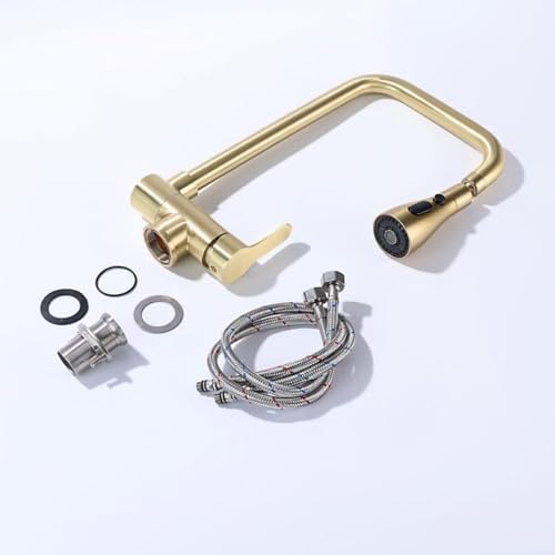 Robinet d'évier de cuisine pliable mitigeur acier inoxydable or - 5