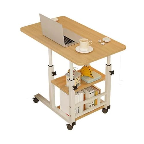 Image of Height Adjustable c Table with Wheels, Small Overbed Tables, End Table with Storage Shelves, Sofa Desk Hospital Laptop Stand Drawing Desk Mobile Couch Snack Side Desks with Tiltable Drawing Board