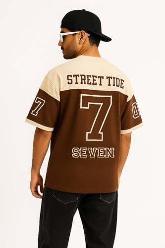 Image of THALASI Men Cotton Jersey Aesthetic Oversized T shirts for Men | Sports Jerseys T-shirts & Half Sleeve Round Neck Printed Tshirt for Mens - Down Shoulder Loose & Baggy Fit Korean T shirt for Man & Boy