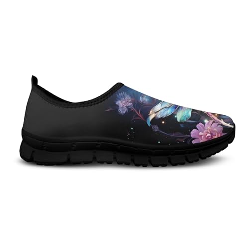 Butterfly Dragonfly Flower Print Women's Slip on Shoes Loafer Mesh Running Shoes Nurse Walking Sneakers Memory Foam Casual Sock Shoes for Camping4