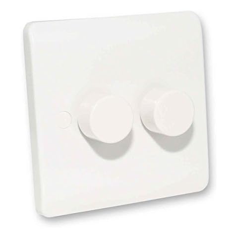 Lowenergie LED Dimmer Switch Light Switch for Dimmable Low Load Lighting Faceplate 3W to 250W 240V (Double, White Plastic) Cover