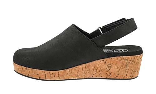 Corkys Footwear Womens Low Temps 2-inch Wedges - with Soft EVA Insoles, Closed Toe Design, Chic Fall Style, and Hook & Loop Closure for All-Day Comfort - Black, Size 7
