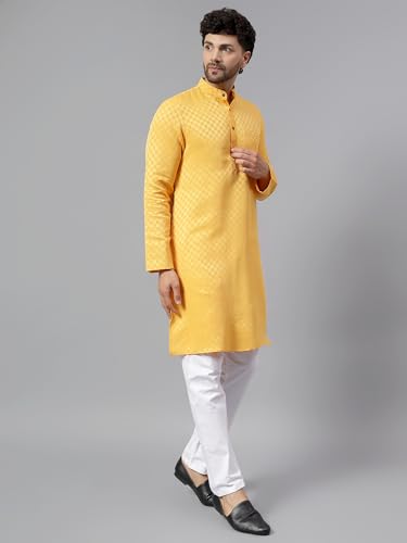 Image of LATEST CHIKAN Men's Checkered Cotton Blend Straight Kurta