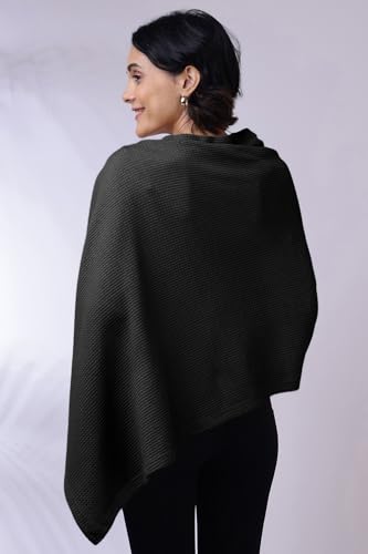 Image of Zelena Cotton Bamboo Blend Premium Nursing Cover for Breastfeeding | Breastfeeding Cover for Mothers | Feeding Shawl for Mother | Breathable Nursing Covers | Poncho for Mom (Black)