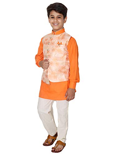 Image of FOURFOLDS Ethnic Wear Kurta Pyjama with Waist Coat Jacket for Kids and Boys FE615