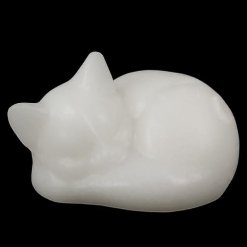 Hguxmcu Crystal Cat Figurine Decor, White Jade Sleeping Cat Sculpture, 2.1 Inch Hand Carved Natural Reiki Healing Crystal Animal Statue for Home Office Desk Decor Accessories, Gift for Cat Lovers