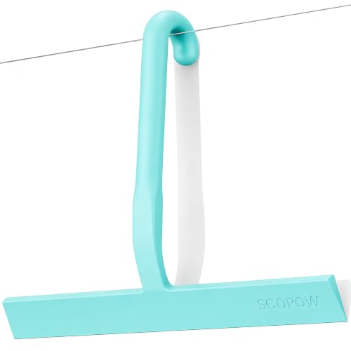 Image of 10 Inch Silicone Shower Squeegee for Glass Doors, Streak-Free, Mint Green | No-Squeak Silicone Blade, Ergonomic Round Grip and Built-In Hook for Quick Daily Cleaning of Shower Glass, Tile and Windows