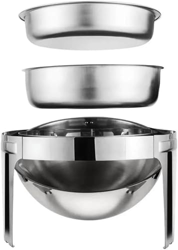 AFLEPCBRQ Roll-Top-Chafing Dish, komplettes Edelstahl-Chafer- und Buffetwärmer-Set mit Lebensmittelpfanne, Wasserpfanne und Brennstoffhaltern für Hochzeiten und Partys (rund, 6 l) – Bild 5