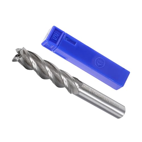 Image of 4-Flute Spiral End Mill Bits, 14mm Diameter 53mm Length, High Speed Steel Straight Milling Cutter with Storage Case- (Applications: for Plywood Hardwood Plastic),