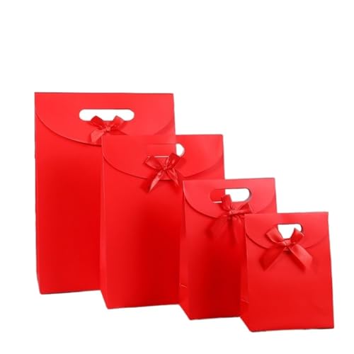 Sac en papier avec poignée kraft rouge 20x14x7cm pour emballage cadeau