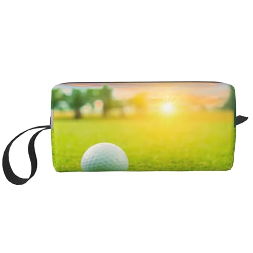 Borsa per il trucco per la ricezione per cosmetici da viaggio da toilette per portatile Organizer Pallina da golf verde stampata al tramonto