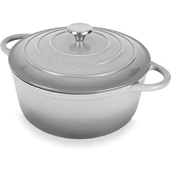 Nuovva Enamelled Cast Iron Dutch Oven Pot with Lid-6.4 Quart Non Stick Casserole Pot-Heavy Duty & Oven Safe up to 500° F for Bread Baking, Braising, Stews, Roasting - 28cm Grey