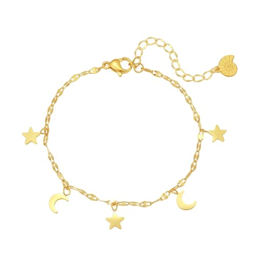 Happiness Boutique Damen Stern und Mond Armkette | Wasserfester Armband | Hochwertiges Armband mit Stern- und Mond-Anhängern in Gold – Roségold, Silber