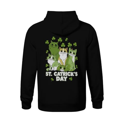 Kids Retro Funny St Patricks Catricks Day Cats Boys Girls Lightweight Kangaroo Pocket Hoodies3