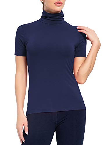 Image of AUHEGN Women's Mock Turtleneck Top Short Sleeve Lightweight Active T-Shirt (S-XXL)
