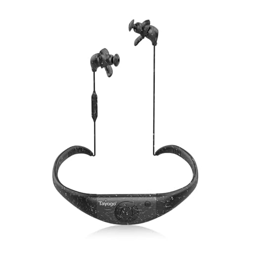 Tayogo Waterproof MP3 Player with Bluetooth Headphones for Swimming | IPX8 Waterproof Headphone Swimming, Swimming Earphones Underwater, Magnetic Charging, 10 Hours Playtime, Swimmer Headphones