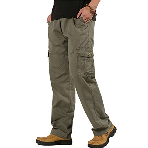 Raroauf Men's Full Elastic Waist Casual Cargo Pants Relaxed Fit Lightweight Pull On Work Pant