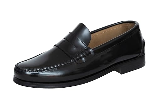 Marttely Herren Leder Anzugschuhe Loafer mit Ledersohlen Handmade Mokassins Schwarz 45 EU