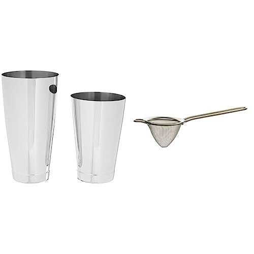 Barfly M37009 Weighted Cocktail Mixing Shaker Tin Set, Stainless Steel, 18 oz and 28 oz & Fine Mesh Conical Strainer