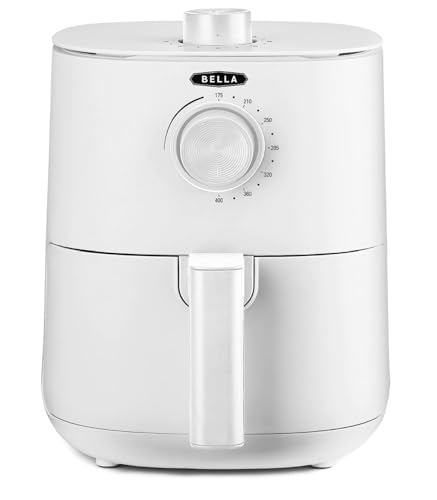 bella Friteuse à Air Manuelle de 3 L, Multifonction 5-en-1 avec Plateau et Panier Antiadhésifs Amovibles et Lavables au Lave-vaisselle, 1400 Watts, Blanc Mat