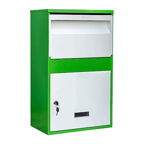 Wall-Mount Mailbox Mailbox Large Post Box Waterproof and Rustproof Metal Drop Box Freestanding/wall Mounted with Lock Parcel Box Letter Box (Green)