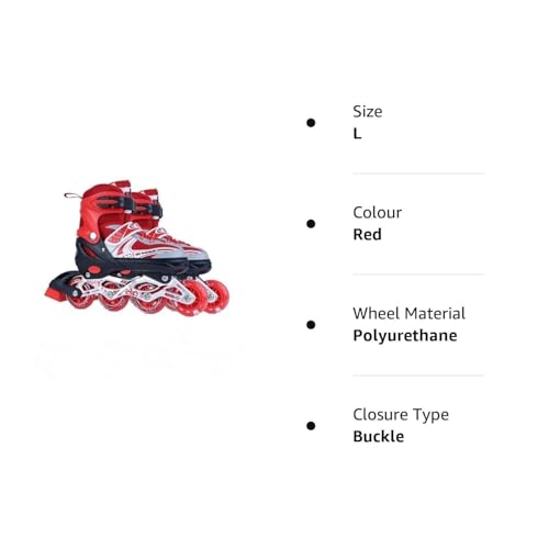 Image of TEKCOOL 4 Wheels Adjustable Inline Skates Skating Shoes for Boys Kids Girls Skating Shoe Adjustable Roller Blades Age 6 to 15 Years PU Strong Wheels Aluminium with LED Flash Light on Wheels (Red)';