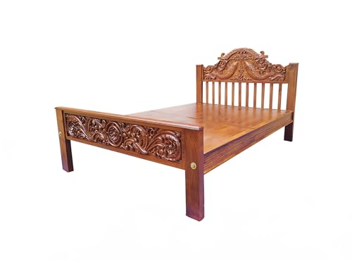 Aone - Original Teakwood Bed Frame (Double 6.5 * 4.5ft) | Fish Carved Headboard