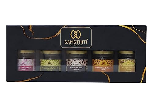 Image of SAMSTHITI Honey Gift box | No Added Sugars | No Adulteration | Improves Immunity| Use as Natural Sweetener | VegetarianPack of 5