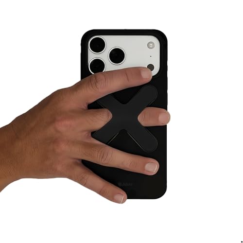 Aiklo - Soporte y Agarre Móvil Stix Grip de Silicona Ultrafino, Color Negro, Sujeción Ergonómica, Anillas para Apoyar en Horizontal y Vertical, Accesorio Universal, Compatible Carga Inalámbrica