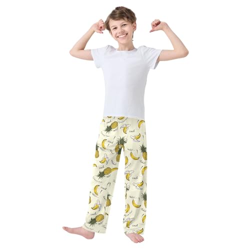 Aloha Pineapple Banana Boys Long Pants Soft Trousers Elastic Waist Kids Lounge Bottoms with Pockets S-XL2