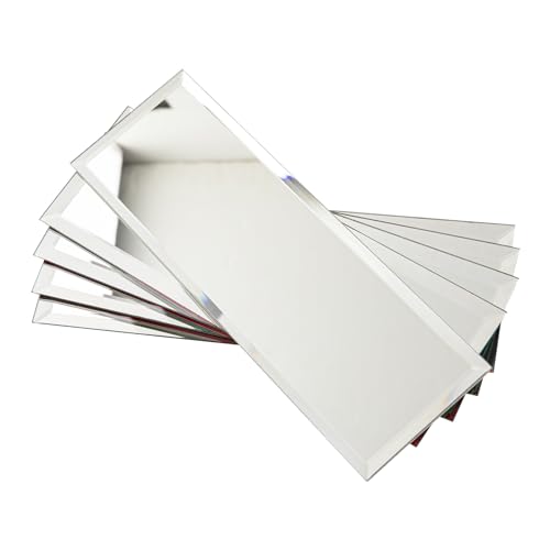 Soulscrafts Peel and Stick Mirror Tiles, 4x12 Inch Silver Beveled Mirror Subway Tiles for Kitchen...