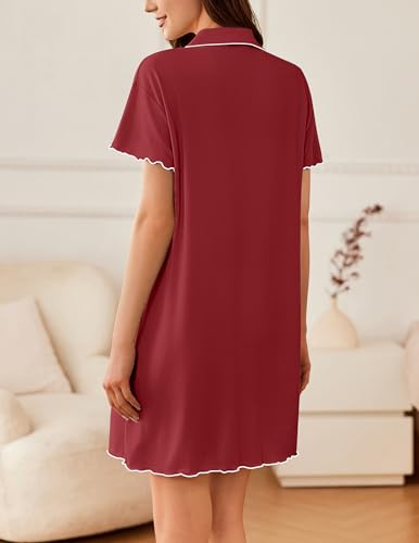 Image of Ekouaer Nightgowns for Women Button Down Sleep Shirt Short Sleeve NightShirts Boyfriend Sleepdress Soft Pajama Dress