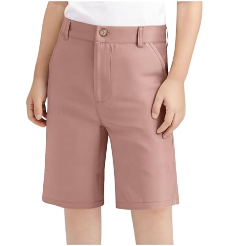 Zzalalana School Uniform Shorts for Boys Girls Flat Front Dress Shorts Youth Kids Summer Chino Shorts with Pockets Rose Gold