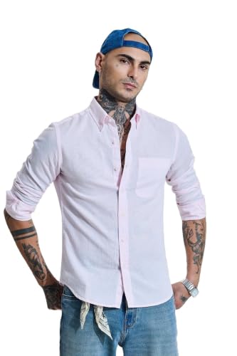Image of SNITCH Men Casual Shirt | Slim Fit Full Sleeve Button-Down Collar Solid Design | Premium Cotton Linen Blend & Breathable Fabric for Office, Semi-Formal & Everyday Wear