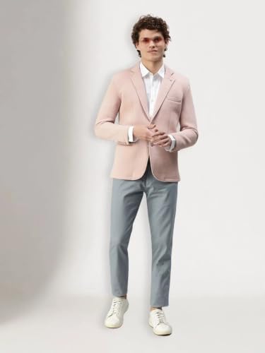 Image of SHOWOFFFF Men Solid Single Breasted Casual Blazer | Notched Lapel Full Sleeves Cotton Blazer for Mens | Slim Fit Regular Length Blazer for Men's