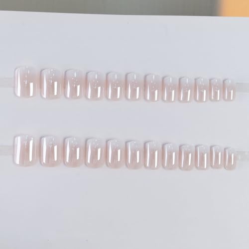 Square Press on Nails Short Fake Nails Press ons Ombre Pink False Nails with Designs Chrome Nails Acrylic Glossy Full Cover Glue on Nails Cute Artificial Stick on Nail for Women Decoration 24 Pcs - Thumbnail 3