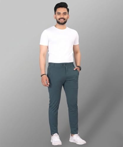 Image of MiraMichi Men's Slim Fit Stretchable Casual Mid Rise Trousers | Stylish Lycra Blend Pants for Office, Party