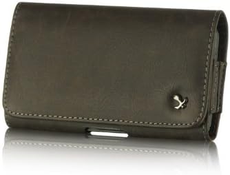 VMG +EB For BlackBerry Classic INF Size Cell Phone Horizontal Leather Holster Belt Clip Case Cover - Brown Faux Suede Design + Free Black Earbud (Ear Bud) Gift