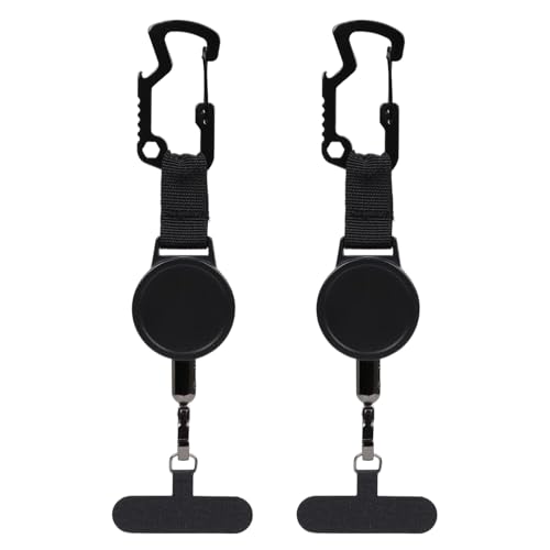 Generico Correa retráctil para teléfono | 2 cordones antirrobo con mosquetón | Cordón de seguridad para teléfono – Ideal para excursiones, viajes, camping, pícnic