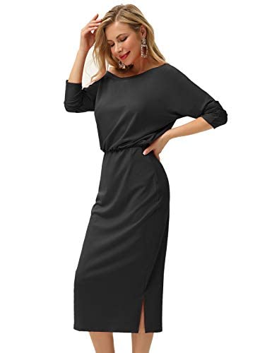 GRACE KARIN Women s 3 4 Sleeve One Shoulder Bodycon Pencil Midi Dress Size L Black