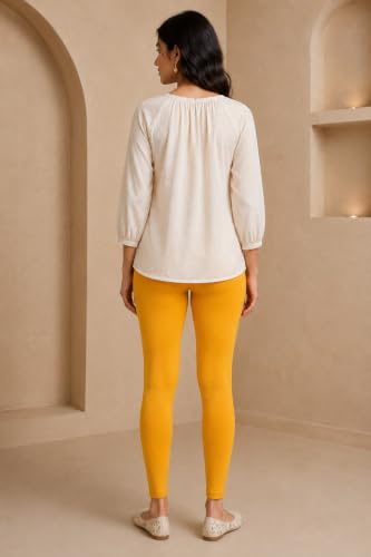Image of Women's Cotton Lycra Ankle Length Leggings | Regular Rise, Soft 4 Way Stretch Fabric | Casual & Ethnic Wear