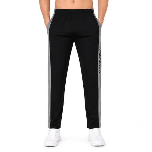 Image of Men's Black Sports Track Pants with Grey Side Panel