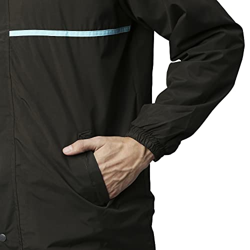 Image of ZEEL Rain Coat for Men Waterproof for Bike Riders with Adjustable Hood Along with Inner Pockets,Waterproof Raincoat with Polyester Jacket,Pants and Carrying Pouch,AZ03 Black-ScubaBlue XXL