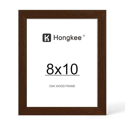 Hongkee 8x10 Oak Wood Picture Frame Display 8 x 10 Photo with Tempered Glass Cover Horizontal and Vertical Display for Wall or Tabletop (Walnut Set of 1)