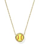 Kendra Scott Softball Gold-Plated Short Pendant Necklace, Fashion Jewelry for Women, Chartreuse Magnesite With Red Enamel