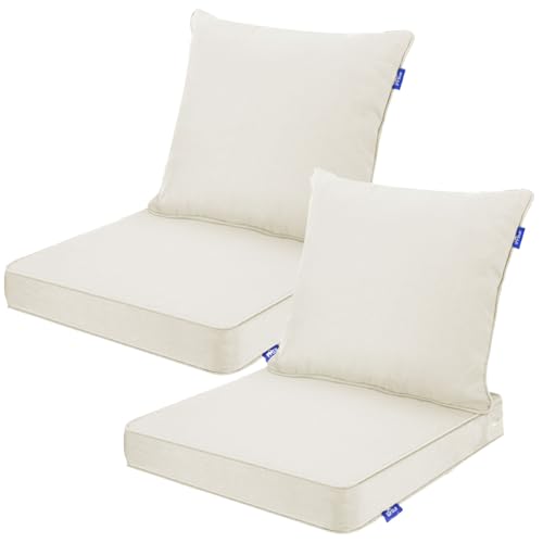 INFBLUE Deep Seat Cushions, Outdoor Cushions, Patio Furniture Cushions, Deep Seat & Back Cushion Patio Cushions for Backyard Couch Sofa Fade Resistant (22x24x4 inches 2 Sets, Beige)