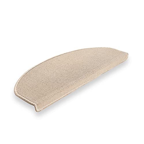 Brielle Rutschfeste Stufenmatten 65x24x3,5 cm - Selbstklebende Teppich Treppenstufen - Pflegeleichte Halbrunde Treppen-Teppich - Beige – Halbrund- 20 dp Trittschalldämmung - 15 Stück