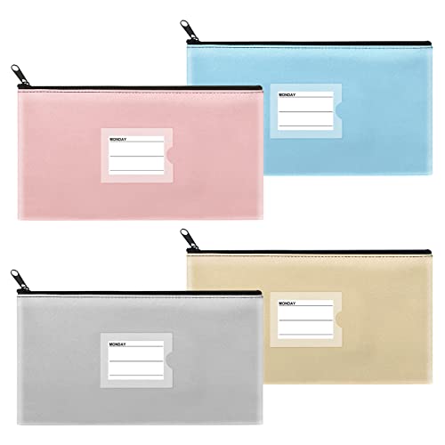 Sinzip 4 Pack Bank Deposit Money Wallet, Heavy Duty Leatherette Security Zipper Wallet with Clear Window, Coin Bag, Cash Bag, Tool Pouch, Assorted Colors